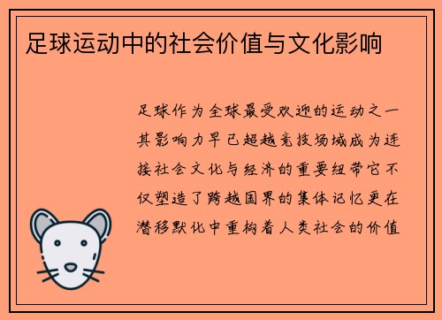 足球运动中的社会价值与文化影响